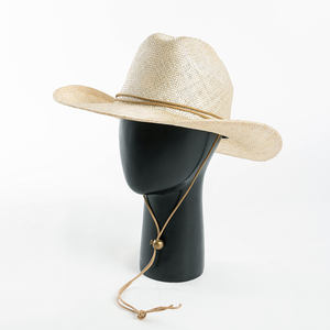 100% chapeau de <span class=keywords><strong>Cowboy</strong></span> à large bord en sisal naturel avec <span class=keywords><strong>ficelle</strong></span> de <span class=keywords><strong>cravate</strong></span> chapeau de paille naturel tissé à la main pour l'été chapeau de paille de plage en plein air - Product Image 4
