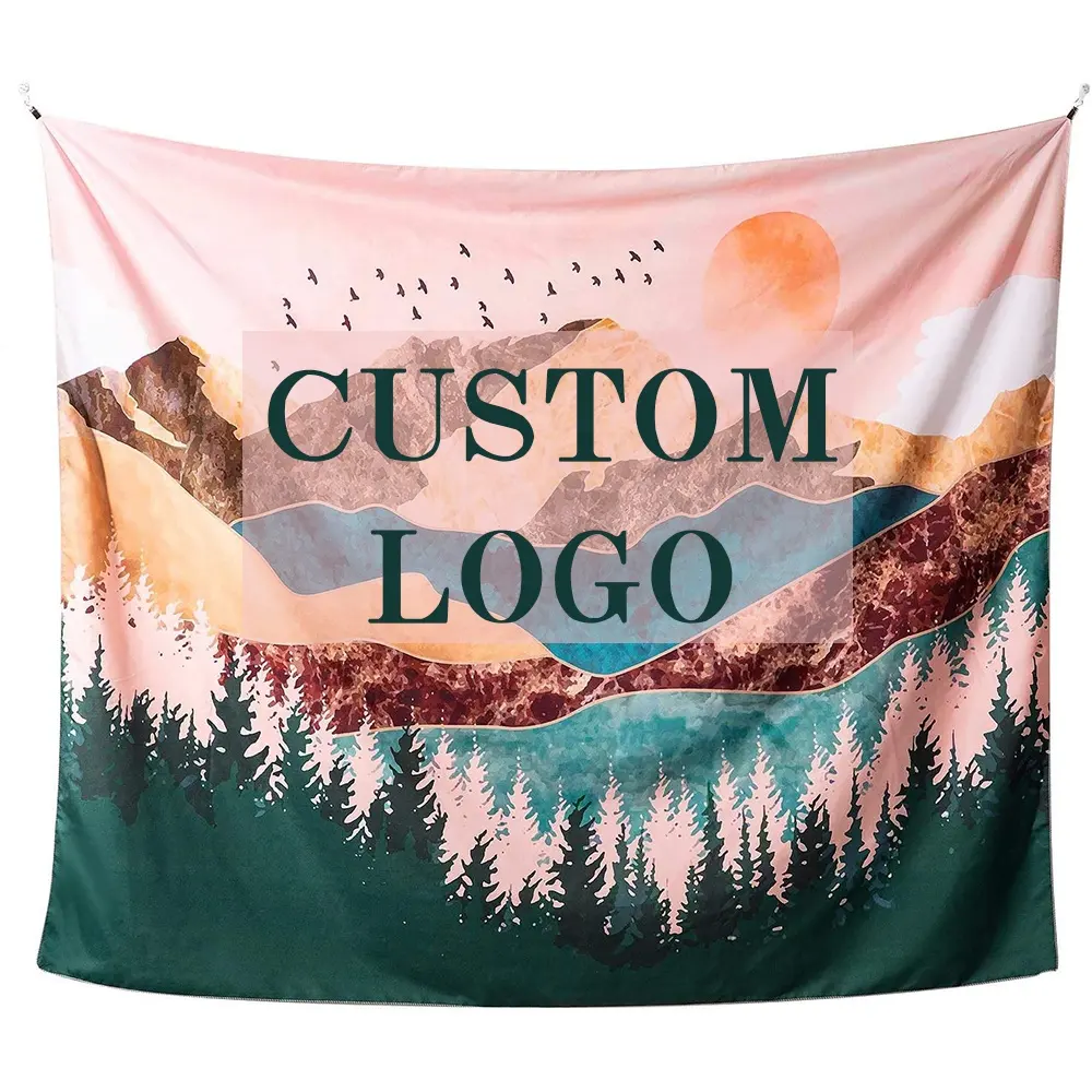 Tapestry Cloth Home Decor Custom Logo Printing Cotton Polyester Fabric Sunset Nature Landscape Wall Tapestry