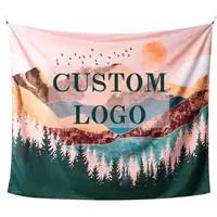Goblen örtüsü ev dekor özel Logo baskı pamuk Polyester kumaş gün batımı doğa manzara duvar halısı
