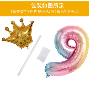 Ensemble de vaisselle jetable arc-en-ciel dégradé avec ballons couronne et bannières en papier pour décorations d'anniversaire - Product Image 2