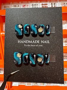 <span class=keywords><strong>Uñas</strong></span> postizas ovaladas de ojo de gato Rosa negro <span class=keywords><strong>con</strong></span> Color <span class=keywords><strong>blanco</strong></span> Starlight Press on Nails 10PCs <span class=keywords><strong>Uñas</strong></span> artificiales <span class=keywords><strong>cortas</strong></span> - Product Image 2