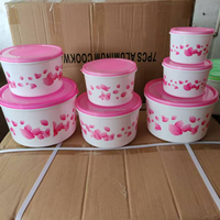 Boîtes de rangement rondes bon marché à vendre, lot de 7, boîte en plastique transparente, organiseur de nourriture imprimé pour la cuisine et ensemble de rangement