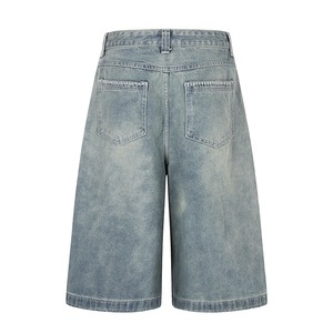 Wholesale Custom Denim Shorts Light Wash Summer Casual Breathable Baggy Straight Loose Short Pants with <b>Button</b> for Men <b>Jeans</b> - Product Image 3