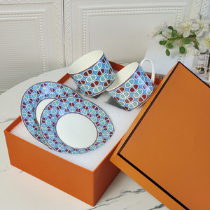 <b>Hot</b> Sale European Luxury <b>Red</b> and Blue Circle Porcelain Tea Cup & Saucer Set - Product Image 1