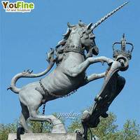 YOUFINE Statue de licorne en bronze, sculpture de cheval avec cornes en spirale, décoration de jardin pour pelouse extérieure, cour, patio