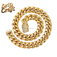 Nouveau collier chaîne cubaine en acier inoxydable 18 carats avec zircon et fermoir en cuivre, 6/8/10/12/14 mm, vente en gros.
