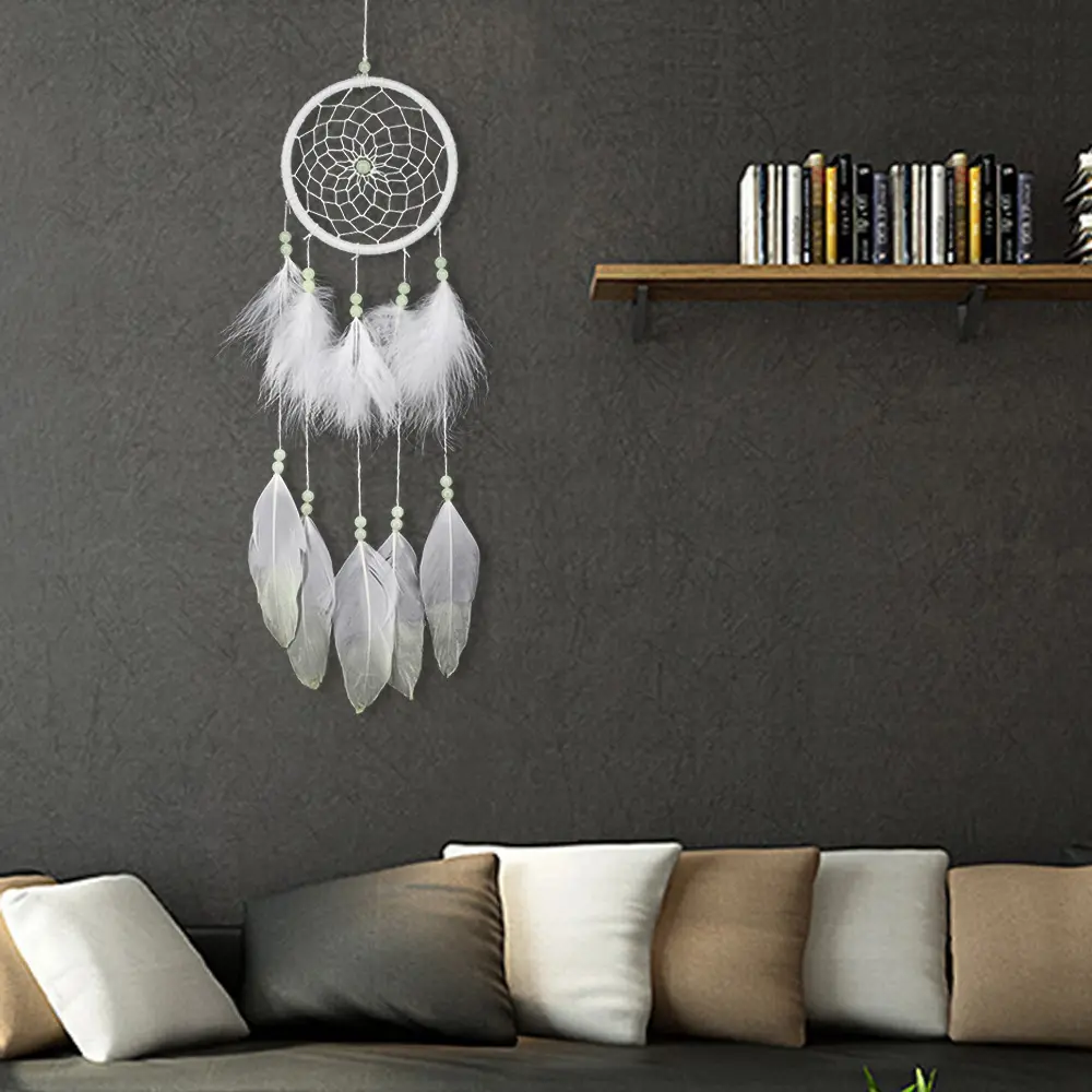 Dyed Dream Catcher Feather Decoration-Handmade Traditional Wind Chimes Hanging Dreamcatcher