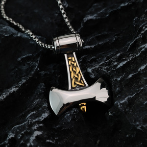 Collier pendentif marteau de Thor en acier inoxydable, bijou asymétrique pour homme, design géométrique, breloque chaîne - Product Image 4