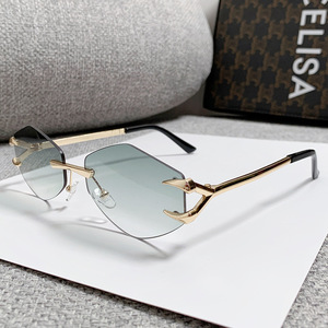Hexagonal Metal Frameless Beveled Glasses UV400 PC Lens Unisex <b>Sunglasses</b> Fashion Sunshade Type 3 Protection - Product Image 4
