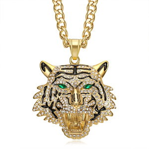Collar con colgante de cabeza de tigre yunnique, acero inoxidable, chapado en oro, circonia cúbica, joyería Hip Hop para hombre, regalo - Product Image 5