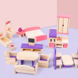 Ahşap çocuk oyuncakları kanepe set mobilya yemek odası mobilyası Mini mobilya eğlenceli eğitici oyuncaklar