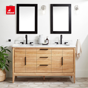 Lavabo <span class=keywords><strong>de</strong></span> salle <span class=keywords><strong>de</strong></span> bain avec Double évier à montage, armoire décorative moderne, Texture en teck naturel, Grain <span class=keywords><strong>de</strong></span> bois, pour maison moderne - Product Image 5