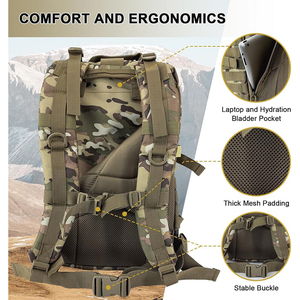กระเป๋าเป้สะพายหลังแบบยุทธวิธี ลายพราง ระบบ MOLLE 36-56 ลิตร โครงภายนอก ใช้ได้ทั้งชายและหญิง  วัสดุไนลอน ปิดด้วยซิป อุปกรณ์เอาตัวรอดกลางแจ้ง - Product Image 5