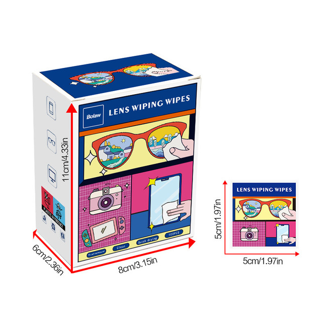 OEM Eco-Friendly Lens Cleaning Wipes 100pcs/Box, Anti-Fog Glasses/Screen Wet Wipes, Disposable & Non-Scratch