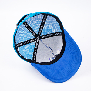 Hochwertige Sport Blue Custom Woven Patch Tier Schmetterling Logo Verstellbare 5 Panel Wildleder Trucker Hut für Männer Frauen - Product Image 6