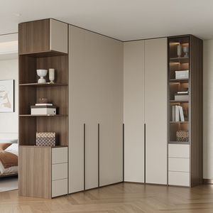 Custom Enf Diseño Moderno <span class=keywords><strong>de</strong></span> Madera Maciza en Forma <span class=keywords><strong>de</strong></span> L Walk-In <span class=keywords><strong>Closet</strong></span> One Door Corner Armario para Dormitorio Principal Independiente para Comedor - Product Image 3