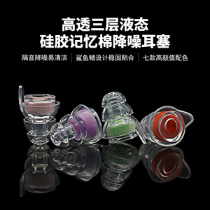 Tapones para los oídos de silicona transparente de tres capas con reducción de ruido, diseño de aleta de tiburón tipo espuma para dormir y uso en dormitorios - Product Image 5