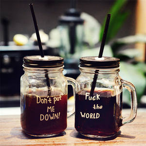 Botella de Agua de Vidrio Transparente de 450 ml con Tapa y Pajita para Jugo, Café y Té, para Uso en la Oficina y el Hogar - Product Image 4