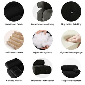 Juego de Sofás Modulares Seccionales VOXHOME para Sala de Estar, Diseño Mario Bellini, Estilo Nórdico Moderno en Forma de L de 3, 4, 5, 6 y 7 Plazas en Terciopelo Negro - Product Image 6