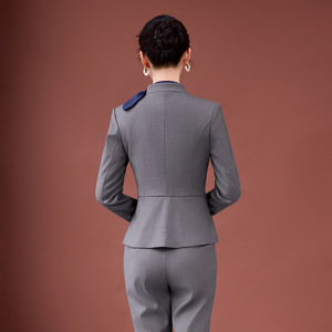 Women's Professional Suit Set Gray Polyester Anti-Wrinkle Formal Wear For Receptionist Or Technician Uniform - Product Image 4