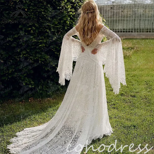 Encaje Gatsby Boho <span class=keywords><strong>vestidos</strong></span> <span class=keywords><strong>de</strong></span> novia con manga larga elegante bosque <span class=keywords><strong>Civil</strong></span> bohemio <span class=keywords><strong>vestidos</strong></span> <span class=keywords><strong>de</strong></span> novia Sexy sin espalda Grecian Western - Product Image 6