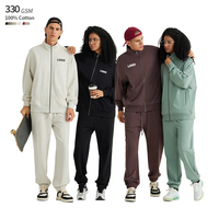 Col montant taille américaine personnalisé blanc 330 GSM survêtement de jogging 100% coton français éponge fermeture éclair Streetwear survêtements ensembles unisexe