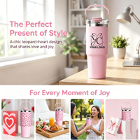 Hotselling Premium Kwaliteit 30oz RVS Tumbler met Handvat, Aangepaste Logo Hartprint, Geïsoleerde Reismok, Auto Waterbeker