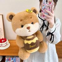 Ours en peluche moelleux avec pot de miel et abeille, en coton PP, super doux, anti-stress, personnalisable, vente en gros