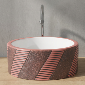 Lavabo de Cerámica de Lujo Estilo Real con Diseño Dorado, Color Rosa Magenta, de Doble Orificio, para Uso en Villas y Hospitales - Product Image 1