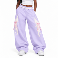 Pantalon de survêtement décontracté personnalisé pour femme, coupe ample et épaisse, style streetwear, avec broderie de patchs et strass