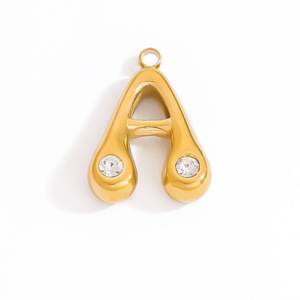 Pendentif alphabet en acier inoxydable avec zircone cubique pour la fabrication de colliers, formes variées, plaqué or, composants de bijoux - Product Image 3