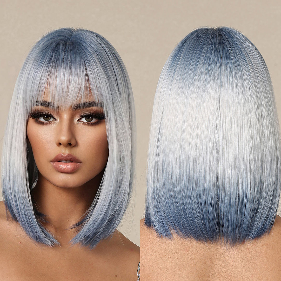 Factory Outlet Synthetic Ombre Blonde Blue Wig Short Straight Bob
