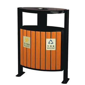 2 Compartment wood trash can metal trash bin outdoor outside garden dustbin street park garbage container public waste