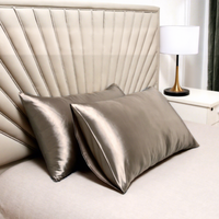 Housse de coussin en satin imitation soie pour hôtel, couleur unie, fermeture éclair, teinture réactive, pour literie, vente en gros