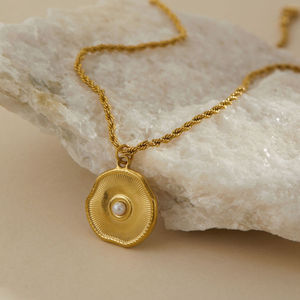 G4369 оптовая продажа ретро геометрический корпус из нержавеющей стали ожерелье для женщин в богемном стиле с жемчугом декоративный кулон для подарка - Product Image 2