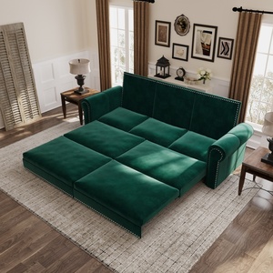 <span class=keywords><strong>Canapé</strong></span>-<span class=keywords><strong>lit</strong></span> confortable en velours style Chesterfield, convertible avec accoudoirs roulés et support en mousse haute densité - Product Image 1