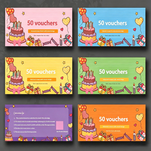 Coupon <span class=keywords><strong>de</strong></span> réduction personnalisé pour pâtisserie, 50 bons <span class=keywords><strong>de</strong></span> réduction, design rose <span class=keywords><strong>de</strong></span> dessin animé pour anniversaire, avec instructions d'utilisation - Product Image 4