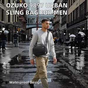 กระเป๋าคาดเอว 9897-B Oxford Fashion Modern Urban Sling <span class=keywords><strong>Bag</strong></span> น้ำหนักเบา กันน้ำ ทนทาน ปิดด้วยซิป ลายตัวอักษร สำหรับผู้ชาย - Product Image 2