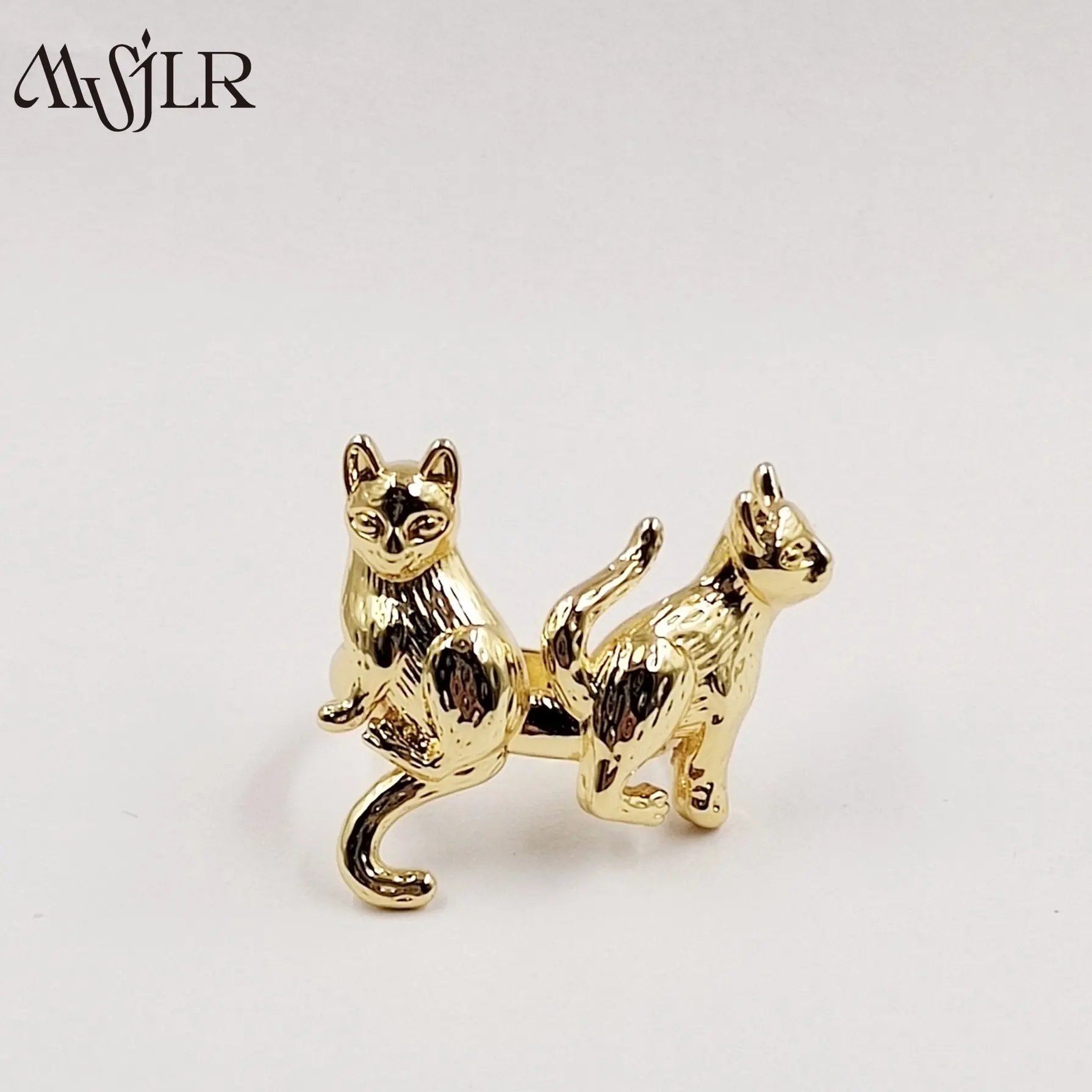 خاتم مفتوح على شكل القط الأوروبي والأمريكية على شكل حيوان البانك الشهير 18 قيراط مطلي بالذهب