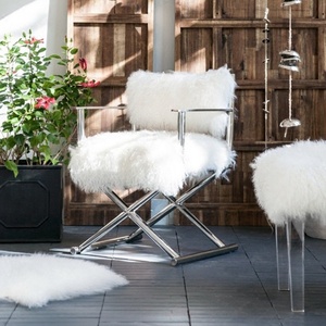 كرسي أريكة عصري فاخر من الفولاذ المقاوم للصدأ مع فرو صناعي لغرف المعيشة في الشقق الصغيرة - Product Image 2