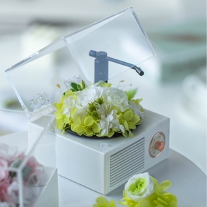 Gramophone Bluetooth avec fleur éternelle rotative, haut-parleur blanc, cadeau d'anniversaire pour petite amie, épouse, Saint-Valentin, commémoration - Product Image 1