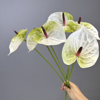 Tanaman Anthurium Buatan Grosir 60CM PU Tahan Lama Selalu Hijau Bunga Putih Kecil Sentuhan Realistis Hijau Burgundy Natal