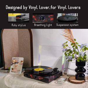 Mô hình nhà máy được thiết kế màu đỏ Spider Lily 3-tốc độ Bluetooth Hi-Fi Turntable LP Vinyl ghi <span class=keywords><strong>Player</strong></span> với xây dựng trong loa cho món quà - Product Image 3