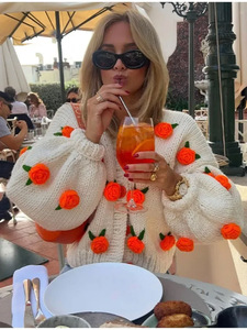 Suéter de Mujer de Moda Primavera, <span class=keywords><strong>Tejido</strong></span> <span class=keywords><strong>a</strong></span> <span class=keywords><strong>Crochet</strong></span> con Flores 3D, Personalizado, de Manga Larga, Cuello en V, Corto, Holgado, Tipo Cárdigan - Product Image 2