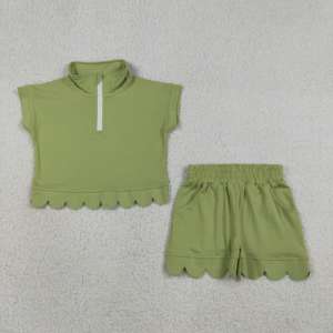 Conjuntos de Ropa para Niñas Pequeñas RTS, Diseño Nuevo, Color Sólido, Borde Festoneado, Pantalones Cortos, Algodón Suave, Ropa de Verano para Niños, Conjuntos para Actividades al Aire Libre - Product Image 3