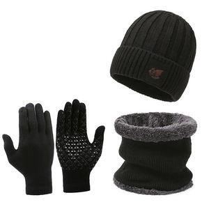 Cache-cou chaud et épais doublé en polaire pour hommes et femmes, <span class=keywords><strong>bonnet</strong></span> d'hiver, écharpe circulaire, ensemble de gants tactiles - Product Image 6
