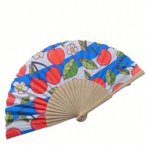 Precio de fábrica Abanico de mano de 8 pulgadas de tela con varillas de bambú huecas, con diseño pintado, estilo deportivo, para regalo de empresa y fiesta de Navidad - Product Image 5