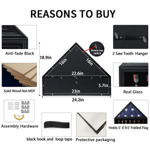 Vitrine de drapeau funéraire pour drapeau funéraire vétéran et médailles boîte d'ombre en bois massif avec porte-certificat en verre véritable noir - Product Image 4