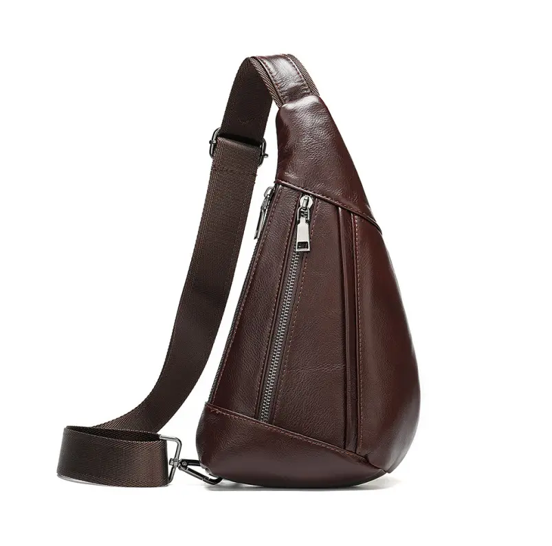 custom premium fashion brown men's genuine real leather chest sling crossbody single shoulder bags