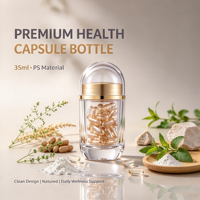 Flacon cylindrique en plastique transparent de 35 ml pour médicaments, avec couvercle doré et estampage doré, emballage pour pilules